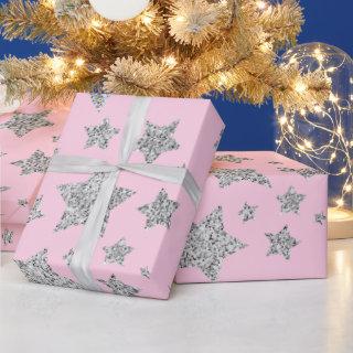 Silver glitter sparkles Stars pattern light pink