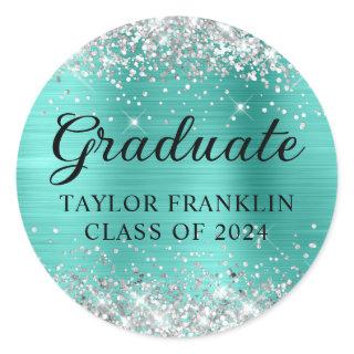 Silver Glitter Turquoise Class of 2024 Graduate Classic Round Sticker