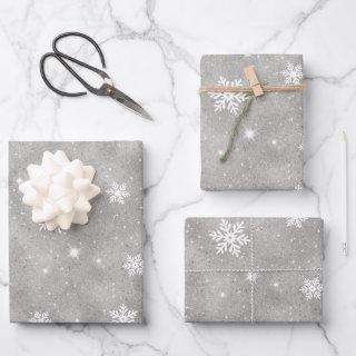 Silver Glitter White Stars and Snowflakes Pattern  Sheets