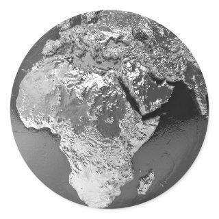 Silver Globe - Africa, 3d Render Classic Round Sticker