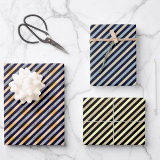 Silver, Gold Blue Glitter Stripe Festive Christmas  Sheets