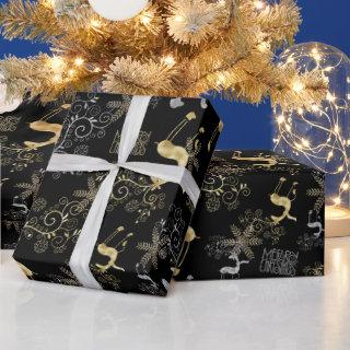Silver & Gold Christmas Reindeer on Black