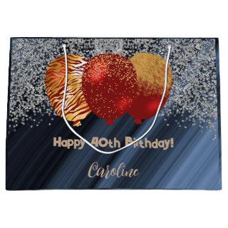 Silver & Gold Glitter Red Balloon & Photo Large Gift Bag