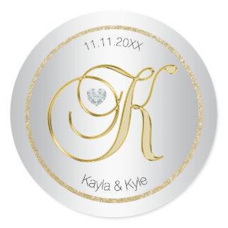 Silver Gold Monogram 'K' Wedding Envelope Seal