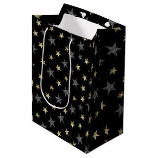 Silver & Gold Stars Black Hollywood Star Party Medium Gift Bag