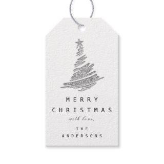 SILVER GRAY Merry Christmas Tree Happy  From  Gift Tags
