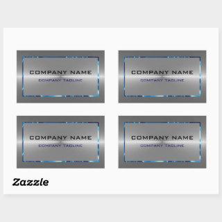 Silver Gray Stainless Steel Look Blue Accents Rectangular Sticker