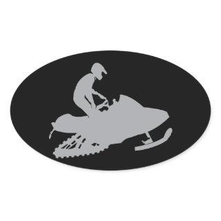 Silver Grey Snowmobiler Oval Sticker