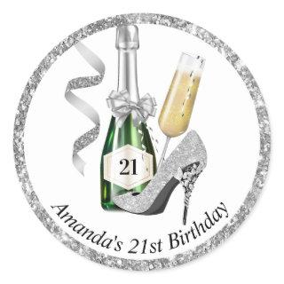 Silver Heels and Champagne Women's Birthday  Classic Round Sticker