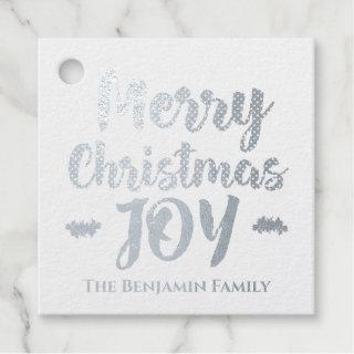 Silver Merry Christmas Joy Holidays Personalize  Foil Favor Tags