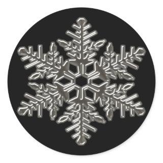 Silver Metal Deco Snow Fall Snowflakes Classic Round Sticker