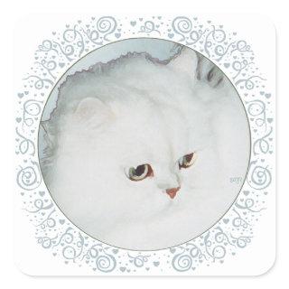 Silver Persian Cat Head Study Square Sticker