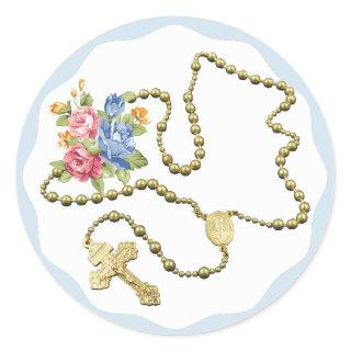 Silver Rosary Beads Roses Flowers Classic Round Sticker