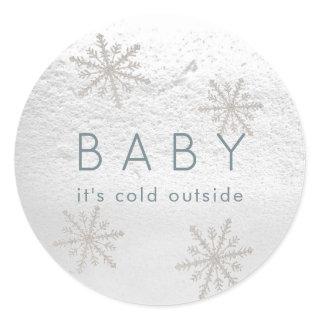 Silver Snowflakes Baby It's Cold Outside Classic Round Sticker