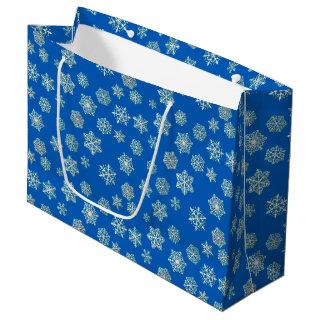 Silver snowflakes on a cobalt blue background large gift bag