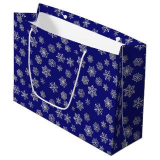 Silver snowflakes on a dark blue background large gift bag