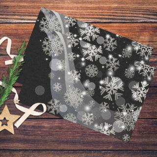 Silver Snowflakes Sparkles And Lights On Black Tissue Paper