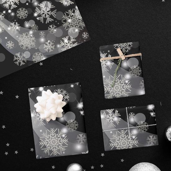 Silver Snowflakes Sparkles And Lights On Black  Sheets