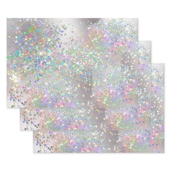 Silver sparkle holographic rainbow glitter shine  sheets