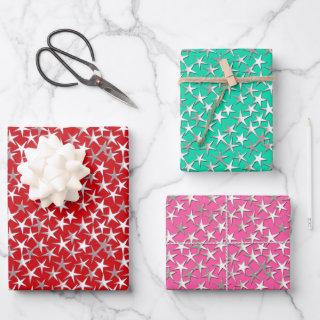 Silver Stars on Dark Red, Aqua and Fuchsia Pink  Sheets