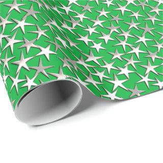 Silver stars on emerald green