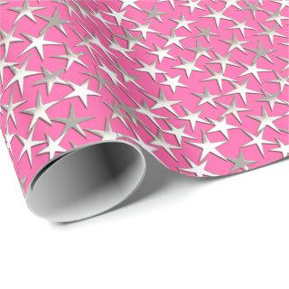 Silver stars on fuchsia pink