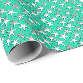Silver stars on turquoise