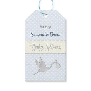 Silver Stork Baby Boy Baby Shower Gift Tags