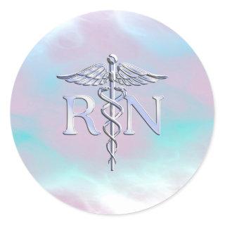 Silver Style RN Caduceus Medical Mother Pearl Classic Round Sticker
