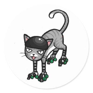 Silver Tabby on RollerSkates Classic Round Sticker
