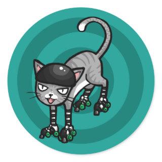Silver Tabby on RollerSkates Classic Round Sticker