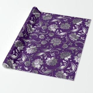 Silver Tones Floral Pattern Purple Background