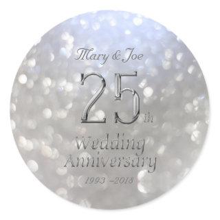 Silver Wedding Anniversary 25th Anniversary Bokeh Classic Round Sticker