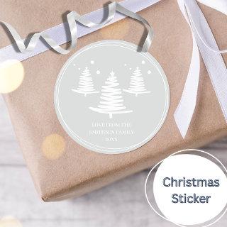 Silver White Minimalist Christmas Trees Classic Round Sticker