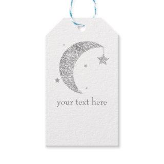 Silver & White Moon & Stars Baby Shower Celestial Gift Tags