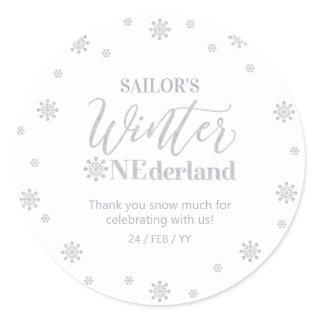 Silver Winter onederland, Thank you snow much Classic Round Sticker