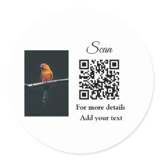 Simple animal name details QR code add text photo  Classic Round Sticker