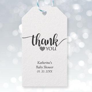 Simple Black and White Buffalo Plaid Thank You Gift Tags