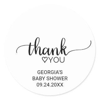 Simple Black and White Calligraphy Thank You Favor Classic Round Sticker