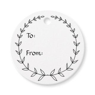 Simple black and white laurel wreath gift tag