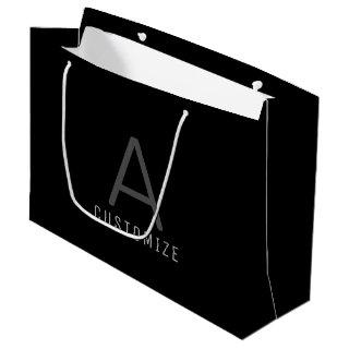 Simple Black Custom Initial Name Elegant Large Gift Bag