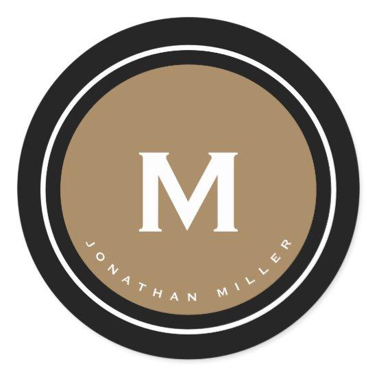 Simple Black Gold Classic Monogram Classic Round Sticker