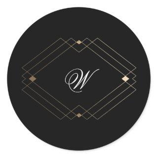 Simple Black Modern Geometric Gold Wedding Classic Round Sticker