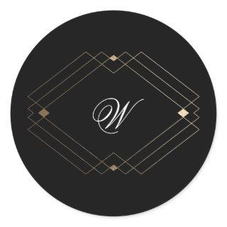 Simple Black Modern Geometric Gold Wedding Classic Round Sticker