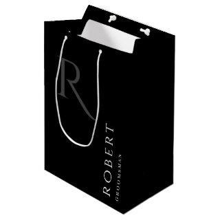Simple Black Monogram Personalized Groomsmen Mediu Medium Gift Bag