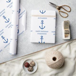Simple Blue and White Nautical Anchor Personalized