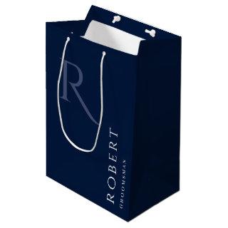 Simple Blue Monogram Personalized Groomsmen Medium Gift Bag