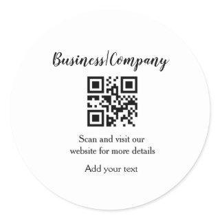 Simple business company website barcode QR add nam Classic Round Sticker