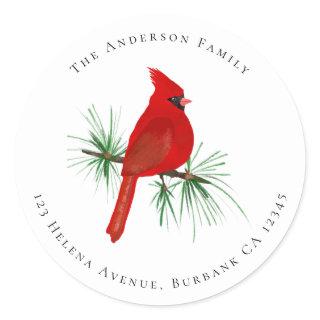 Simple Cardinal Return Address  Classic Round Sticker