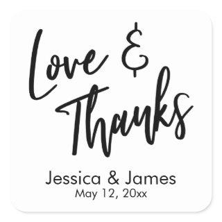 Simple Casual Love & Thanks Black & White Square Sticker